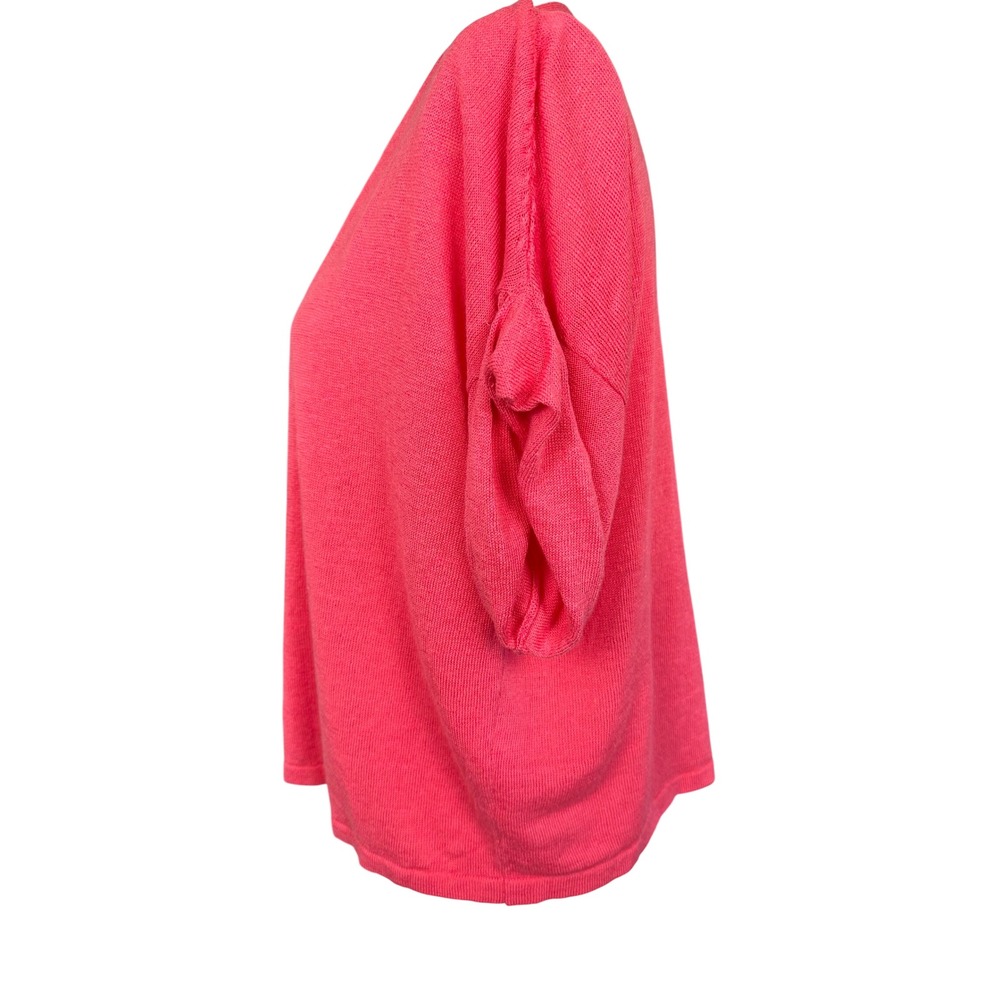 J. Jill Womens Cardigan Size M Pink Linen Blend Open Front Short Sleeve Sweater - Picture 6 of 8